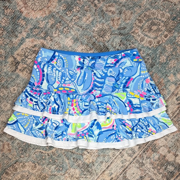 Lilly Pulitzer Dresses & Skirts - Lilly Pulitzer Medium Luxletic Zela Skort “Pinch Pinch” Blue‎ and Pink Ruffle